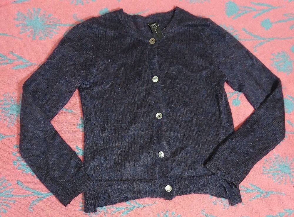 Zero + Maria cornejo womens large mohair wool sweater button minimalist blue